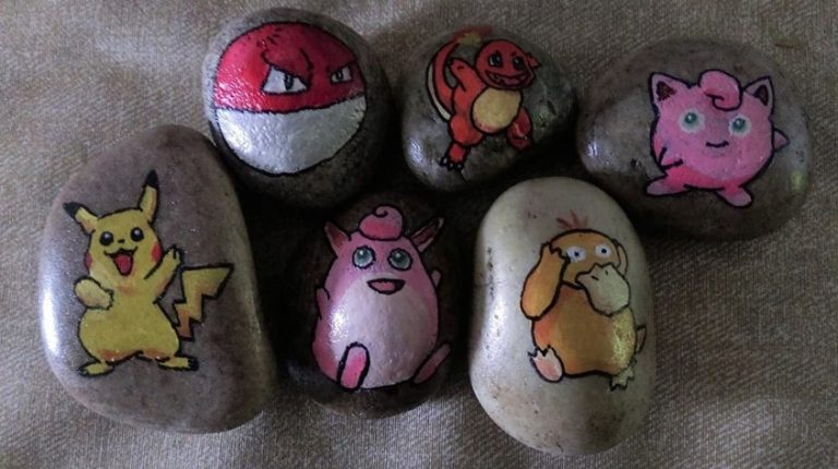 rocks with pokemon painted on them